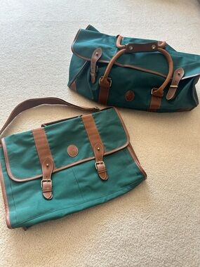 Vintage Polo Ralph Lauren Green Canvas Messenger Bag & Duffel Bag EUC